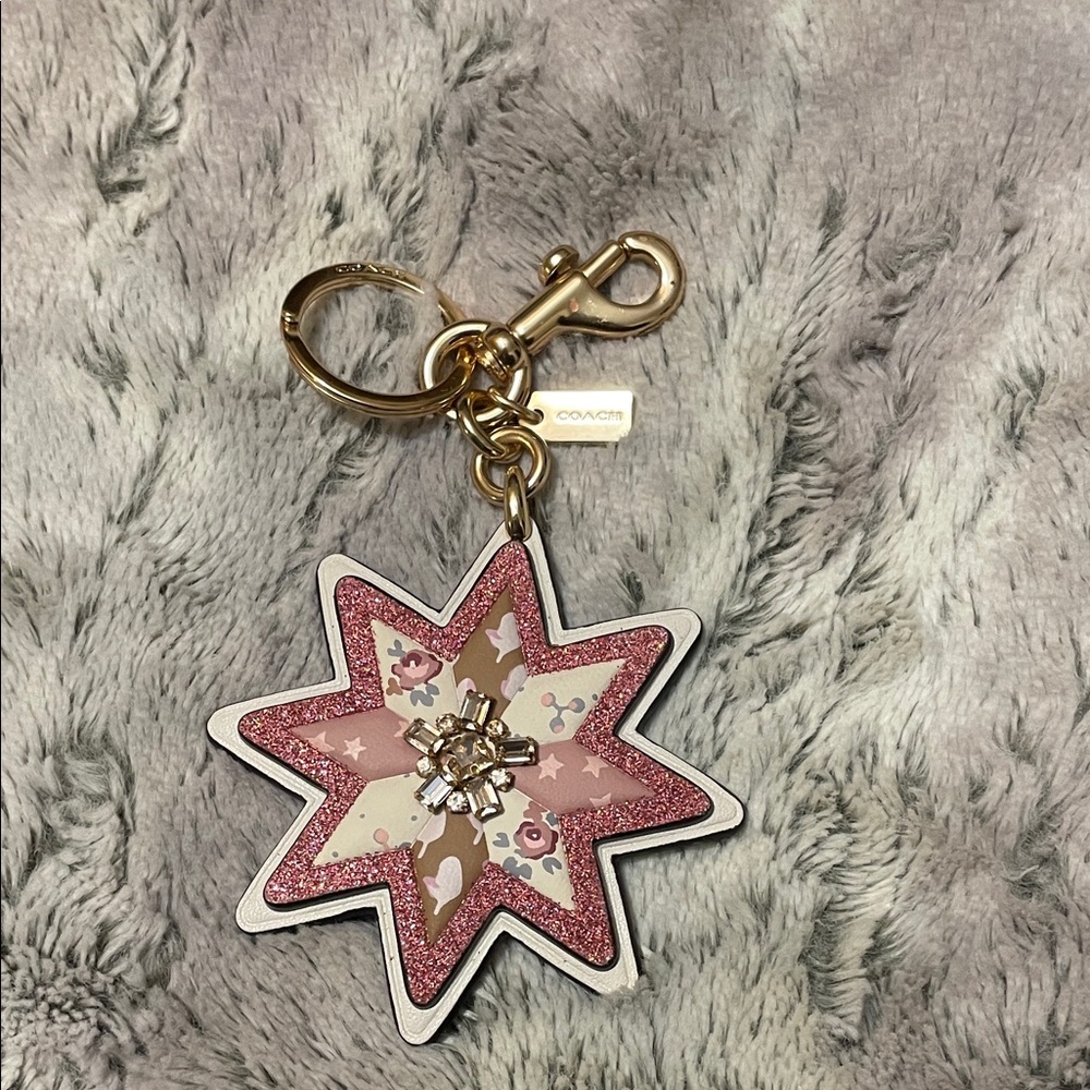 Coach Pink and Gold Star Keychain